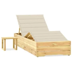 Chaise Longue De Jardin Avec Table Et Coussin Pin Imprégné 38