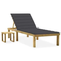 Chaise Longue De Jardin Avec Table Et Coussin Pin Imprégné 3