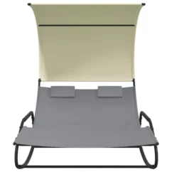 Chaise Longue Double à Bascule Avec Auvent Gris Et Crème -Chair Soldes Boutique chaise longue double a bascule avec auvent gris et creme 3666722124751 1345195