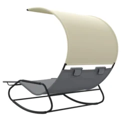 Chaise Longue Double à Bascule Avec Auvent Gris Et Crème -Chair Soldes Boutique chaise longue double a bascule avec auvent gris et creme 3666722124751 1345197