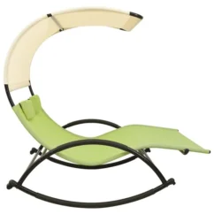 Chaise Longue Double Avec Auvent Textilène Vert Et Crème -Chair Soldes Boutique chaise longue double avec auvent textilene vert et creme 3666722363136 936859