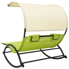Chaise Longue Double Avec Auvent Textilène Vert Et Crème -Chair Soldes Boutique chaise longue double avec auvent textilene vert et creme 3666722363136 936860
