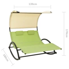 Chaise Longue Double Avec Auvent Textilène Vert Et Crème -Chair Soldes Boutique chaise longue double avec auvent textilene vert et creme 3666722363136 936863