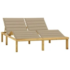 Chaise Longue Double Et Coussins Beige Bois De Pin Imprégné 2