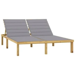 Chaise Longue Double Et Coussins Gris Bois De Pin Imprégné 3