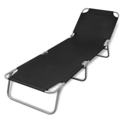 Chaise Longue Pliable Acier Enduit De Poudre Noir