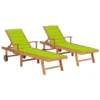 Chaises Longues 2 Pcs Avec Coussin Vert Vif Bois De Teck Solide