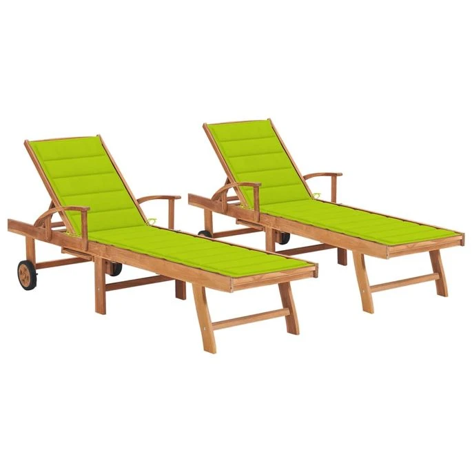 Chaises Longues 2 Pcs Avec Coussin Vert Vif Bois De Teck Solide 1 Chaises Longues 2 Pcs Avec Coussin Vert Vif Bois De Teck Solide