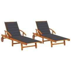 Chaises Longues 2 Pcs Avec Coussins Bois D'acacia Solide 3