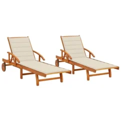 Chaises Longues 2 Pcs Avec Coussins Bois D'acacia Solide 29