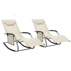 Chaises Longues 2 Pcs Textilène Crème Et Gris
