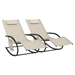 Chaises Longues à Bascule 2 Pcs Crème Acier Et Textilène 2