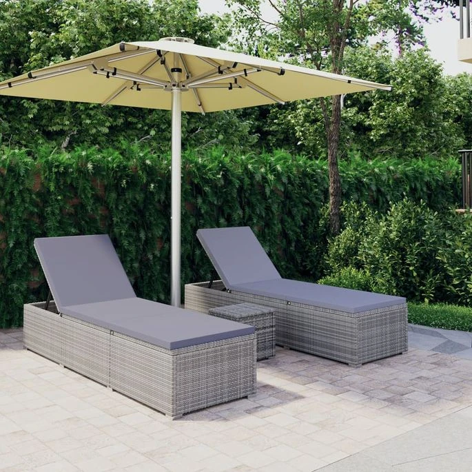 Chaises Longues De Jardin Table à Thé 3 Pcs Résine Tressée Gris 1 Chaises Longues De Jardin Table à Thé 3 Pcs Résine Tressée Gris