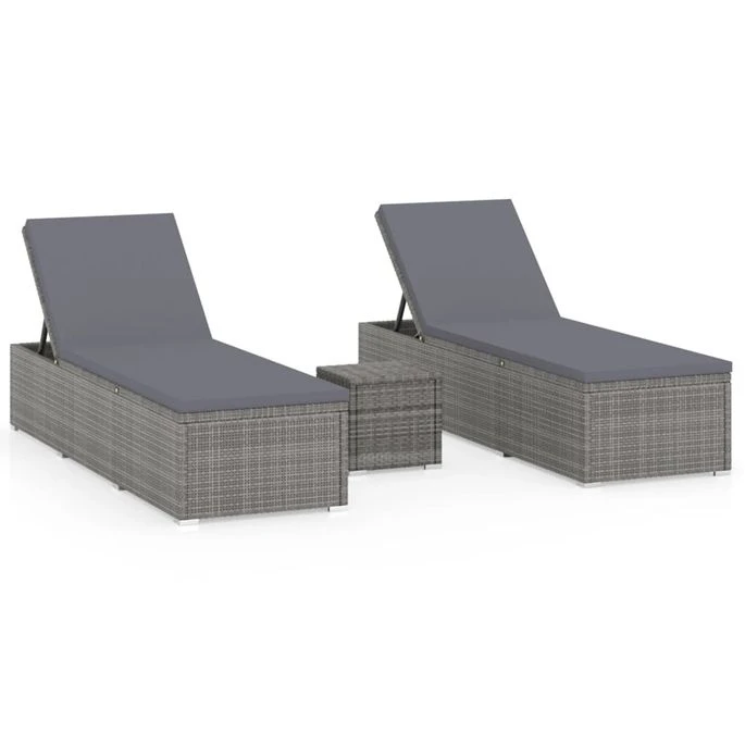 Chaises Longues De Jardin Table à Thé 3 Pcs Résine Tressée Gris 2 Chaises Longues De Jardin Table à Thé 3 Pcs Résine Tressée Gris – Image 2