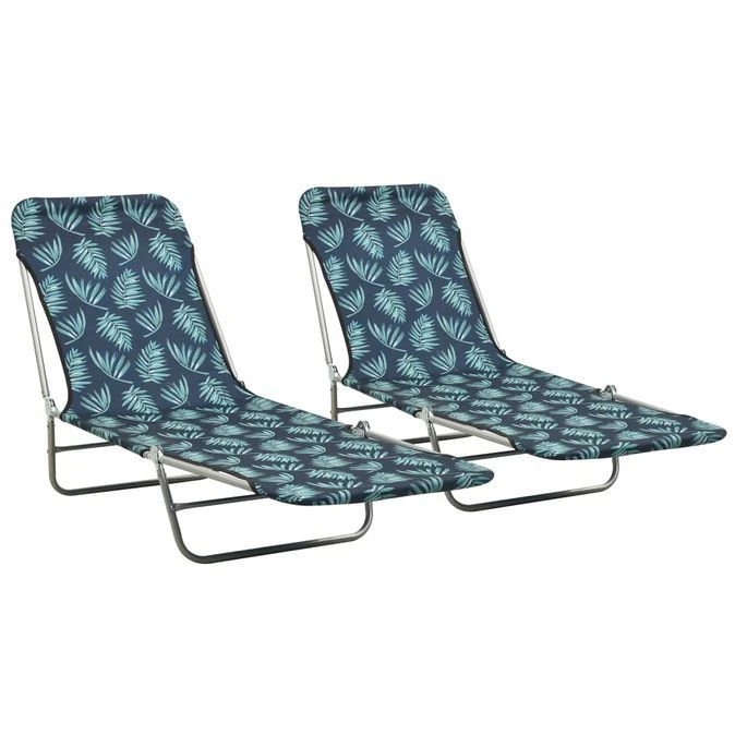 Chaises Longues Pliables 2 Pcs Acier Et Tissu Motif De Feuilles 1 Chaises Longues Pliables 2 Pcs Acier Et Tissu Motif De Feuilles