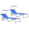Chaises Longues Pliables Et Toit 2 Pcs Aluminium Textilène Bleu
