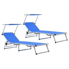 Chaises Longues Pliables Et Toit 2 Pcs Aluminium Textilène Bleu
