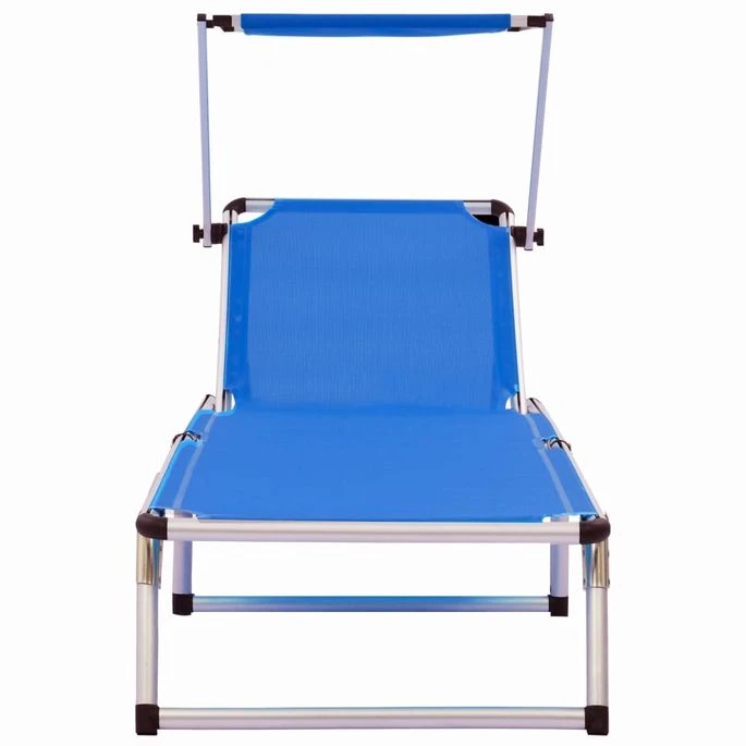 Chaises Longues Pliables Et Toit 2 Pcs Aluminium Textilène Bleu 3 Chaises Longues Pliables Et Toit 2 Pcs Aluminium Textilène Bleu – Image 3