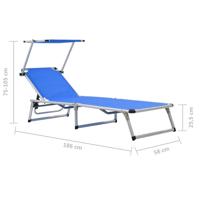 Chaises Longues Pliables Et Toit 2 Pcs Aluminium Textilène Bleu 11 Chaises Longues Pliables Et Toit 2 Pcs Aluminium Textilène Bleu – Image 11