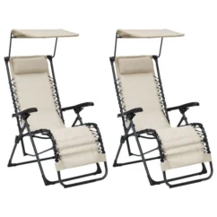 Chaises Pliables De Terrasse 2 Pcs Textilène Crème