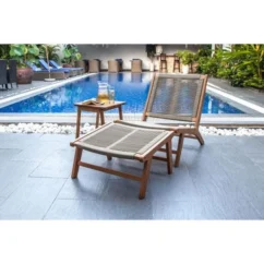 Fauteuil De Jardin En Bois D'eucalyptus FSC Et Corde Avec Repose Pieds FIJI