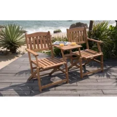 Fauteuil Pliant 2 Places Avec Plateau En Acacia FSC - 126x60x60 Cm