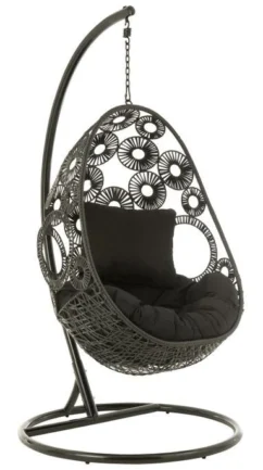 Fauteuil Suspendu Avec Coussins Métal Et Roseau Noir Bula