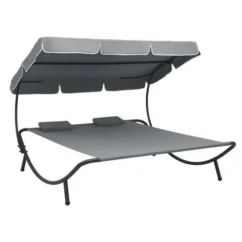 Lit De Jardin 2 Places Polyester Gris Et Métal Noir Motio