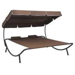 Lit De Jardin 2 Places Polyester Marron Et Métal Noir Motio