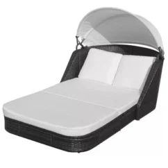 Lit De Jardin Avec Auvent Tissu Blanc Et Résine Noire Anki