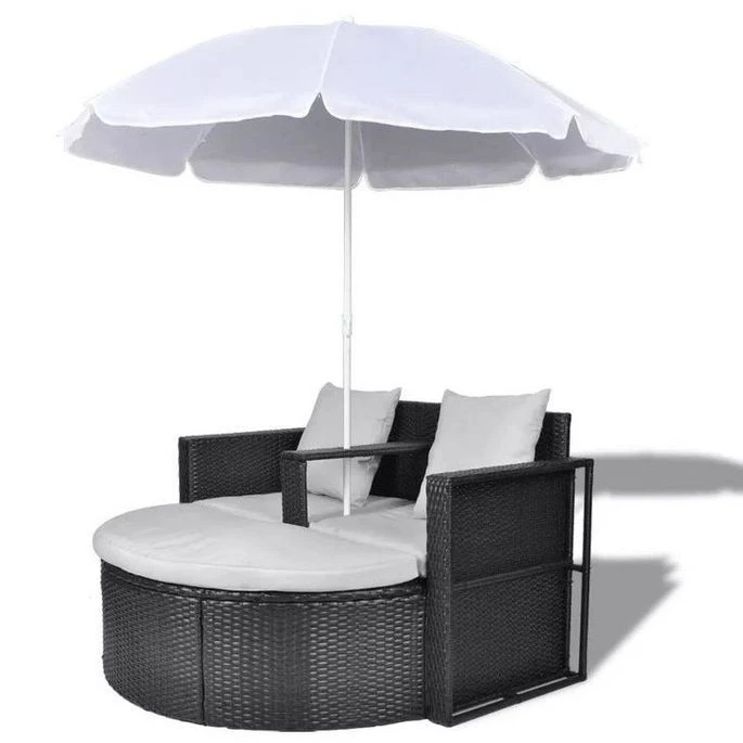 Lit De Jardin Avec Parasol Résine Tressée Noire Uvo 1 Lit De Jardin Avec Parasol Résine Tressée Noire Uvo