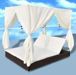 Lit De Jardin Avec Rideaux Résine Marron Et Tissu Blanc Uvo -Chair Soldes Boutique lit de jardin avec rideaux resine marron et tissu blanc uvo 3666722560597 383916