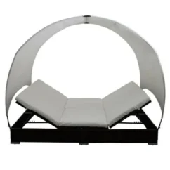 Meilleures ventes -Chair Soldes Boutique lit de jardin avec toit tissu blanc et resine marron khoa 386593