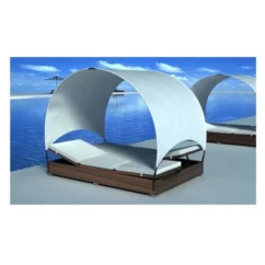 Lit De Jardin Avec Toit Tissu Blanc Et Résine Marron Khoa -Chair Soldes Boutique lit de jardin avec toit tissu blanc et resine marron khoa 386594