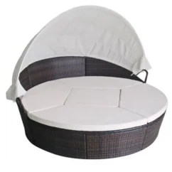 Lit De Jardin Modulable à Auvent Résine Tressée Marron Velass