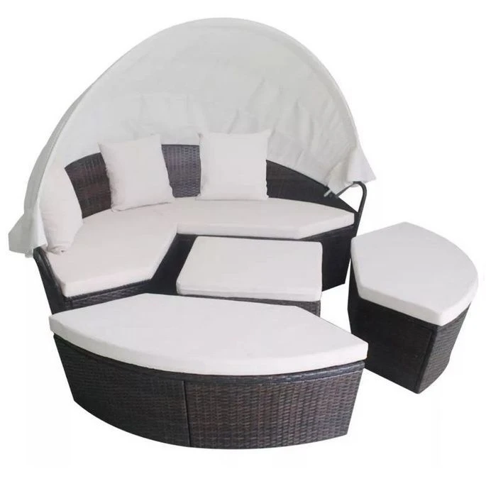 Lit De Jardin Modulable à Auvent Résine Tressée Marron Velass 2 Lit De Jardin Modulable à Auvent Résine Tressée Marron Velass – Image 2