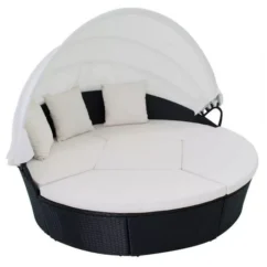 Lit De Jardin Modulable à Auvent Résine Tressée Noire Velass