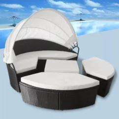 Lit De Jardin Modulable à Auvent Résine Tressée Noire Velass -Chair Soldes Boutique lit de jardin modulable a auvent resine tressee noire velass 8718475501893 388858