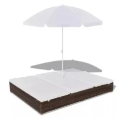 Lit De Jardin Réglable Avec Parasol Résine Tressée Marron Uvo