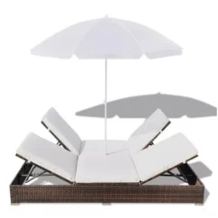 Lit De Jardin Réglable Avec Parasol Résine Tressée Marron Uvo -Chair Soldes Boutique lit de jardin reglable avec parasol resine tressee marron uvo 3666722559867 384578