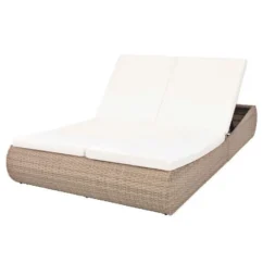 Lit De Jardin Résine Tressée Beige Et Polyester Blanc Imia