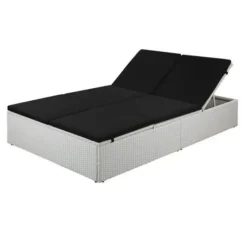 Lit De Jardin Résine Tressée Blanche Et Polyester Noir Imia