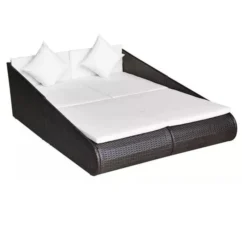 Lit De Jardin Résine Tressée Marron Et Polyester Blanc Imia 2