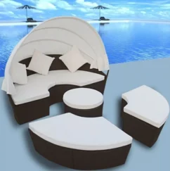 Lit De Jardin Rond Avec Auvent Résine Tressée Marron Miaden -Chair Soldes Boutique lit de jardin rond avec auvent resine tressee marron miaden 8718475880479 384469