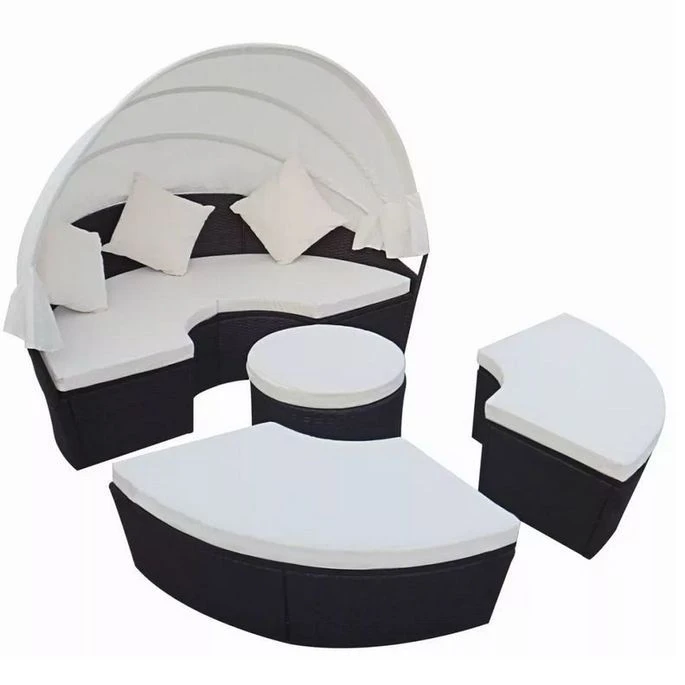 Lit De Jardin Rond Avec Auvent Résine Tressée Noire Miaden 2 Lit De Jardin Rond Avec Auvent Résine Tressée Noire Miaden – Image 2