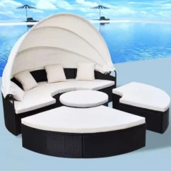 Lit De Jardin Rond Avec Toit Résine Tressée Noire Velass -Chair Soldes Boutique lit de jardin rond avec toit resine tressee noire velass 8718475502517 384404