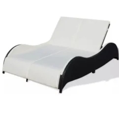 Lit De Jardin Tissu Blanc Et Résine Tressée Noire Methy