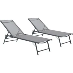 Lot De 2 Bains De Soleil Pliant - 1 Personne - Gris