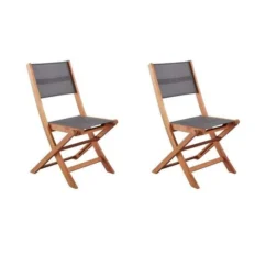 Lot De 2 Chaises De Jardin En Bois D'acacia FSC Et Assise Textilene - 50 X 57 X 90 Cm - Gris