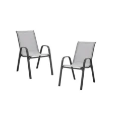 Lot De 2 Fauteuils - Acier Et Textile - Hauteur Du Siege : 41 Cm - Couleur Gris